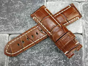 24mm Brown Alligator Grain Leather Strap Watch Band Tang Buckle for PANERAI A - Picture 1 of 5