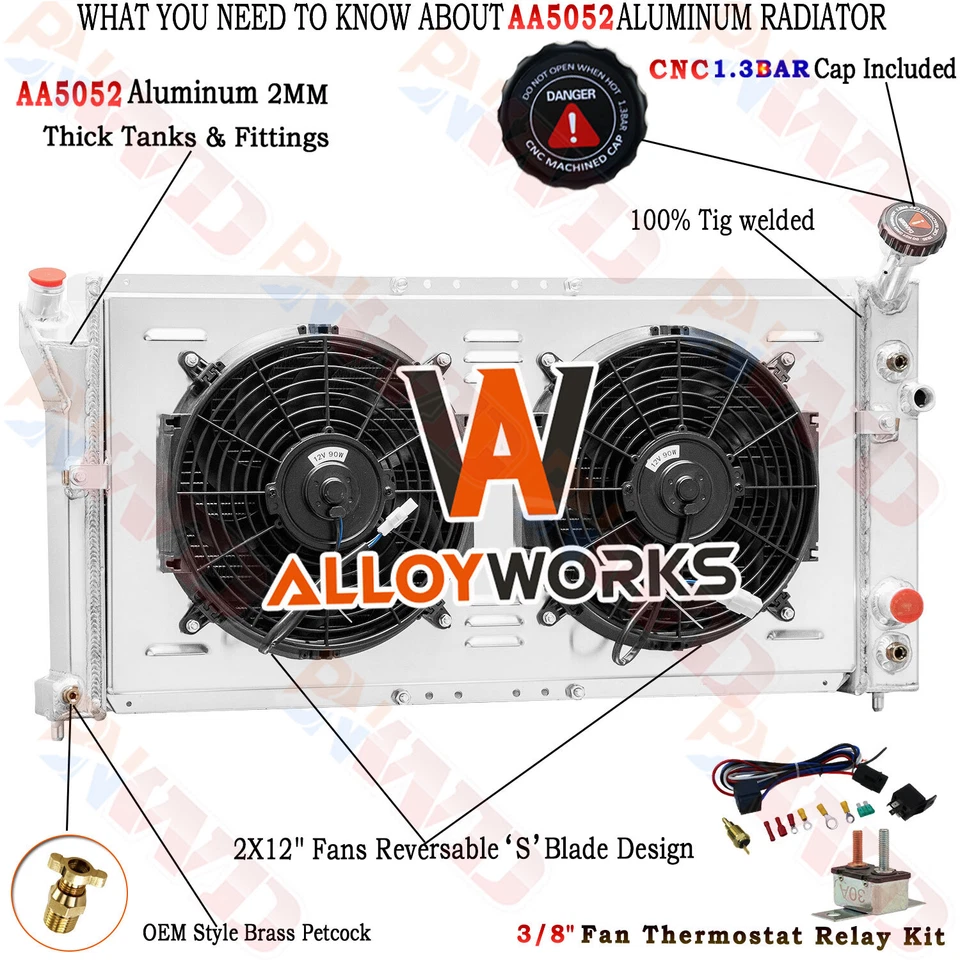 Radiador de 3 filas + cubierta ventiladores de 12" para 97-03 Pontiac Grand Prix Montana/Buick Century Foto 1 de 4