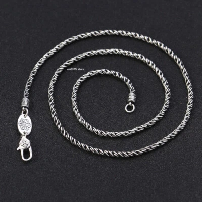 Real S925 Sterling Silver Necklace Women Men 3mm Single Twist Rope Link Chain   Foto 1 de 4
