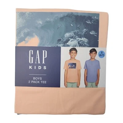 Novo com etiquetas Gap Kids meninos mistura de algodão gola redonda manga curta pacote com 2 camisetas pêssego/azul 'L' - Imagem 1 de 2