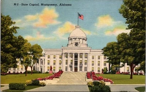 State Capitol Building Greek Revival Style Montgomery ALABAMA LEINEN POSTKARTE D14 - Bild 1 von 2