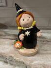 Adorable Vintage Ceramic Witch With Star Wand Yellow Bows Jac-O-Lantern 6.5 inch