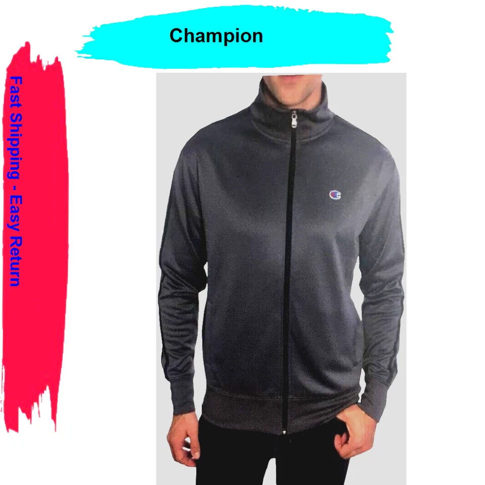 Champion Men's Athletic Fleece Full ZIPPER Jacket L Grey