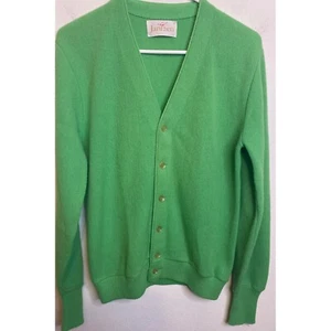 Vintage 70s Jantzen Grunge Shaker Knit Cardigan Sweater Grandpa SMALL Lime Green - Picture 1 of 3