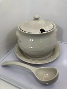 Longaberger Woven Traditions SOUP TUREEN Soup Pot Ladle Plate Combo Ivory Set!! - Picture 1 of 22