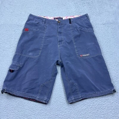 Pantalones cortos de carpintero vintage Bugle Boy 77 Jean Company 40 acero azul ropa de trabajo 12" Foto 1 de 4