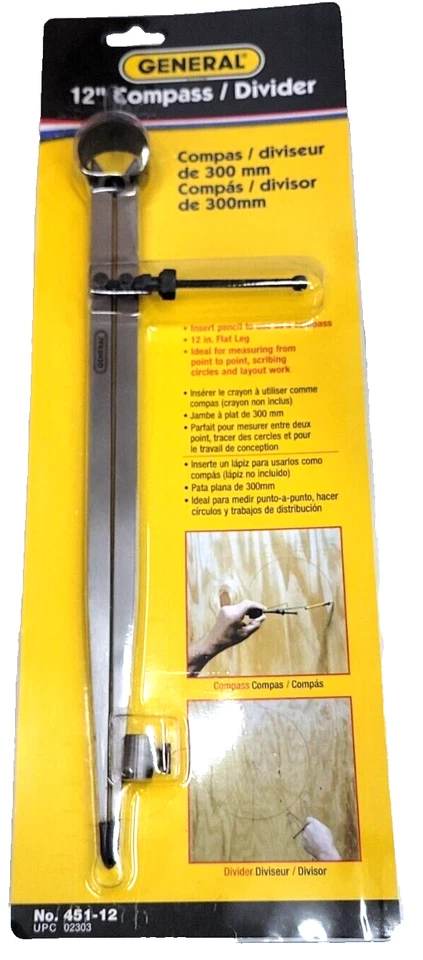 General Tools  Steel Adjustable Flat Leg 12" Compass Divider, 451-12 - Image 1 of 4