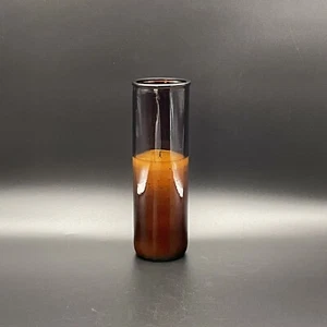 Vtg 1970's Tall 9” Brown/Amber Glass Burned Pillar Candle Jar Plain Amber Glass - Picture 1 of 12