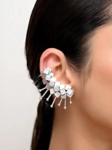 Bajoran Cuff Earring, Brass Stud Post Ear cuff, Steam Punk Spike Ear cuff - Picture 1 of 5