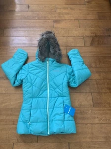 Columbia Youth Girl size L Kately Hooded Turquoise full zip puffer winter jacket - Picture 1 of 11