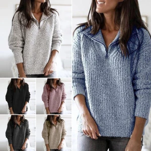 Women Jumper Tops Winter Warm Sweater Ladies Casual Long Sleeve Loungewear Cozy - Picture 1 of 16