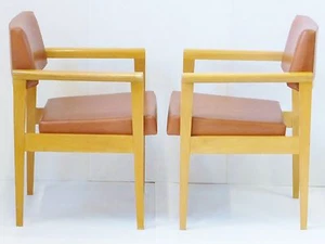 Pair Of 1950 Brown Skai Vintage Oak Mid Century Modern Chairs - Picture 1 of 1