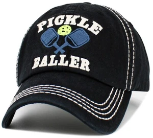 "Pickleballer" Vintage Adjustable Black Distressed Pickleball Hat by KB Ethos - Picture 1 of 3