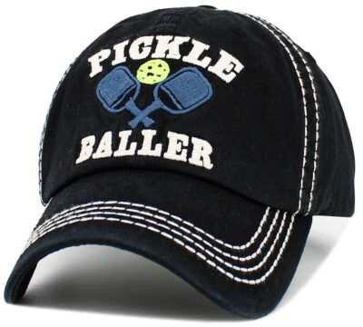 "Pickleballer" Vintage Adjustable Black Distressed Pickleball Hat by KB Ethos - Image 1 of 3