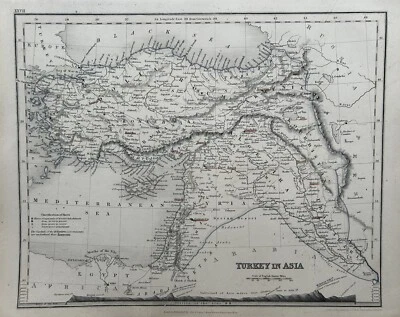 Mapa antiguo coloreado a mano del Imperio Otomano Turquía en Asia de 1850 por John Dower Foto 1 de 3