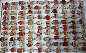Free P&P New style Wholesale Lots 50pcs Natural stone Red Silver P Lady's Rings