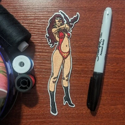 Sexy Vampire Woman Patch Vamps Bats Goth Punk Spooky Embroidered Patch 5x2.75" - Image 1 of 3