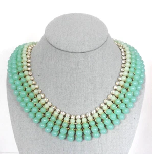 Banana Republic Art Deco Necklace Cleopatra Collar Seafoam Jadeite Cabochon - Picture 1 of 8