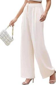 New Women Cream Suit Pants Wide Leg Pants High Waisted size XS Business - Picture 1 of 4