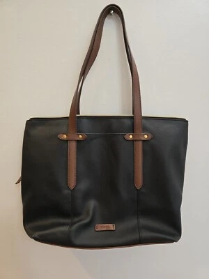 Bolso de Hombro Fossil Felicity Negro Marrón Cuero Vegano Grande 13x11" Foto 1 de 4