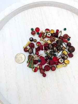 Retired Jesse James Beads Mix Holiday Red Green Gold Tassels & Charms – Rare Cra - Image 1 of 4
