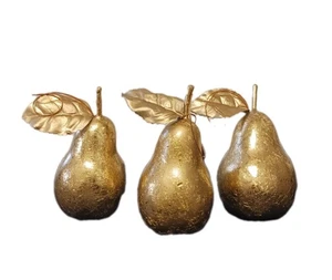 Vtg Set Of 3 Antiqued Gold Leaf Partridge Pear Christmas Shatterproof Ornaments - Picture 1 of 10