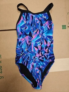 TYR Youth Girls, Athletic One Piece Swimsuit, Geometric Pattern, Sz. 24 - Picture 1 of 2
