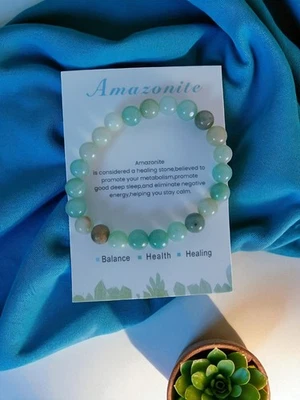 Pulseira de amazonita contas de cristal de cura calmante equilíbrio energético joias de saúde - Imagem 1 de 4