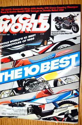 Cycle World Magazine October 1986 Kawasaki Ninja 600, Suzuki Savage, Honda Rebel Foto 1 de 3