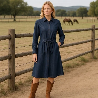 Lauren Ralph Lauren Denim Midi Shirt Dress Equestrian Rodeo Country Old Money 4 - Image 1 of 4