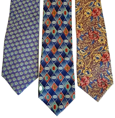 Lot Of 3 Assorted Multicolored Neckties Silk Liberty-Barbara Blank-Structure - Image 1 of 4
