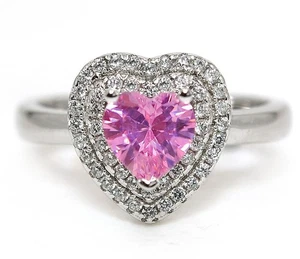 Anillo de plata de ley 925 con zafiro rosa y topacio tratado de 2 quilates talla 7 mm4-5 - Imagen 1 de 2