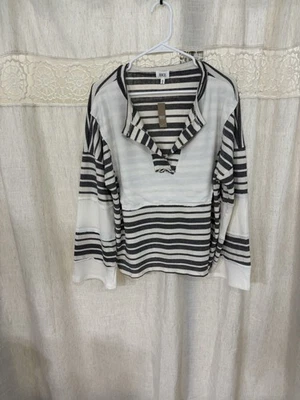 BKE  French Terry NWT Woman’s Striped Oversized Black/Cream Pullover Size M - Image 1 of 4
