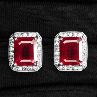 Brincos halo feitos à mão de prata esterlina 925 rubi vermelho sangue clássico 9,55 ct - Imagem 1 de 4