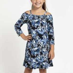 Kinder Place Kleid Mädchen Größe 7/8 blau Blumenmuster schulterfrei - Bild 1 von 7