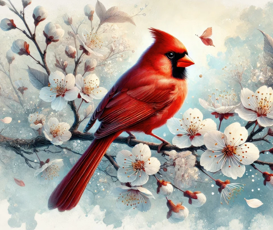 RED CARDINAL BIRD TREE BLOSSOM BRANCH COMPUTER MOUSE PAD 9.25 X 7.34 INCES - Image 1 of 1