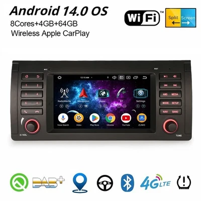 4GB+64GB 8 Kern Android 14 DAB+ Autoradio BMW X5 E53 Navi Carplay 4G DSP Wifi BT - Bild 1 von 4