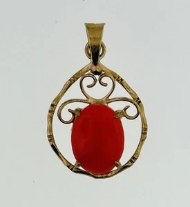Vintage 10k Yellow Gold Filigree Style W/ Orange Stone Necklace Pendant - 0.67g - Picture 1 of 5