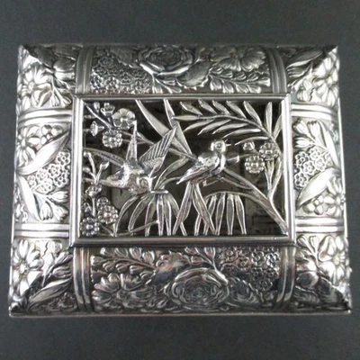 Antique PAIRPOINT Quad Silver JEWELRY BOX - Openwork BIRDS & Repousse Flowers - Image 1 of 4