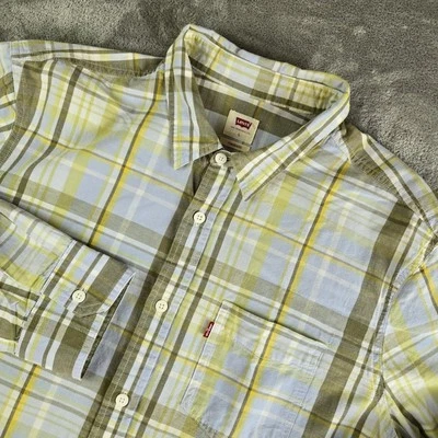 Camisa Levis Grande Azul Verde A Cuadros Manga Larga Calce Estándar Informal Mezcla de Cáñamo Foto 1 de 4