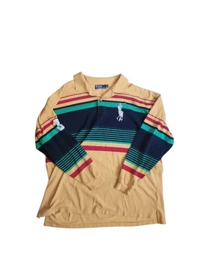 Polo Ralph Lauren Rugby Shirt Men's 4XL Yellow Striped Crest Big Pony - Image 1 of 4