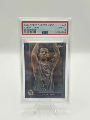 Stephen Curry 2024 Topps Chrome US Olympic USA  Refractor #40 Warriors PSA 10🔥 - Image 1 of 3