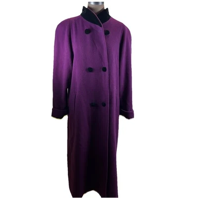 Vtg Double breasted Wool Coat Purple Shawl Collar Retro US Velvet Buttons Sz 14 - Image 1 of 4