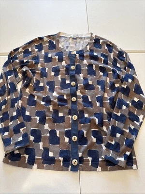 Cárdigan Boden Mujer 12 EE. UU. 16 UK Azul Blanco Estampado Geométrico Botón Clásico Foto 1 de 4