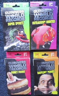 4 TARJETAS DE HECHOS GUINNESS WORLD RECORDS SÚPER DEPORTES ALIMENTOS FUNKY cuerpos desconcertantes + Foto 1 de 3