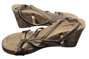 Skechers Damen-Sandalen metallic roségoldfarben Riemchen Keilabsatz Größe 9 klobig - Bild 1 von 12