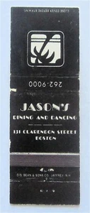 JASON'S DINING AND DANCING, 131 CLARENDON STR., BOSTON, MA MATCHBOOK COVER - Picture 1 of 3