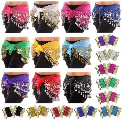 Falda de Danza del Vientre Bufanda de Cadera con Moneda de Oro Plata Monedas Faldas Envoltura Ruidosa US RÁPIDO Foto 1 de 4