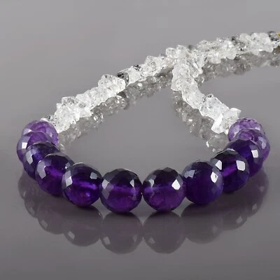 Naturale Ametista & Grezzo Herkimer Diamante Catena 925 Argento 18 " Con Collana - Immagine 1 di 4