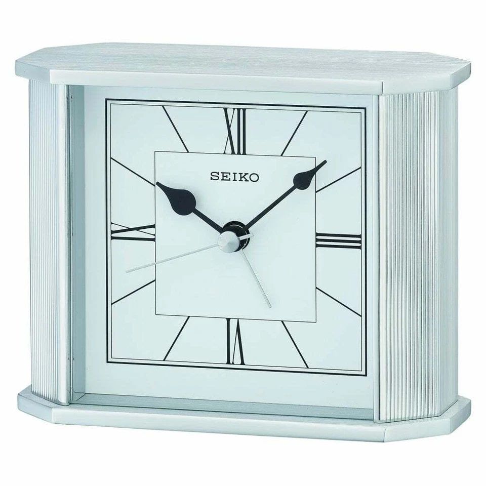 Seiko Silver Finish Quartz Battery Mantel Clock with Clear Dial & Alarm QHE173S - Image 1 of 1